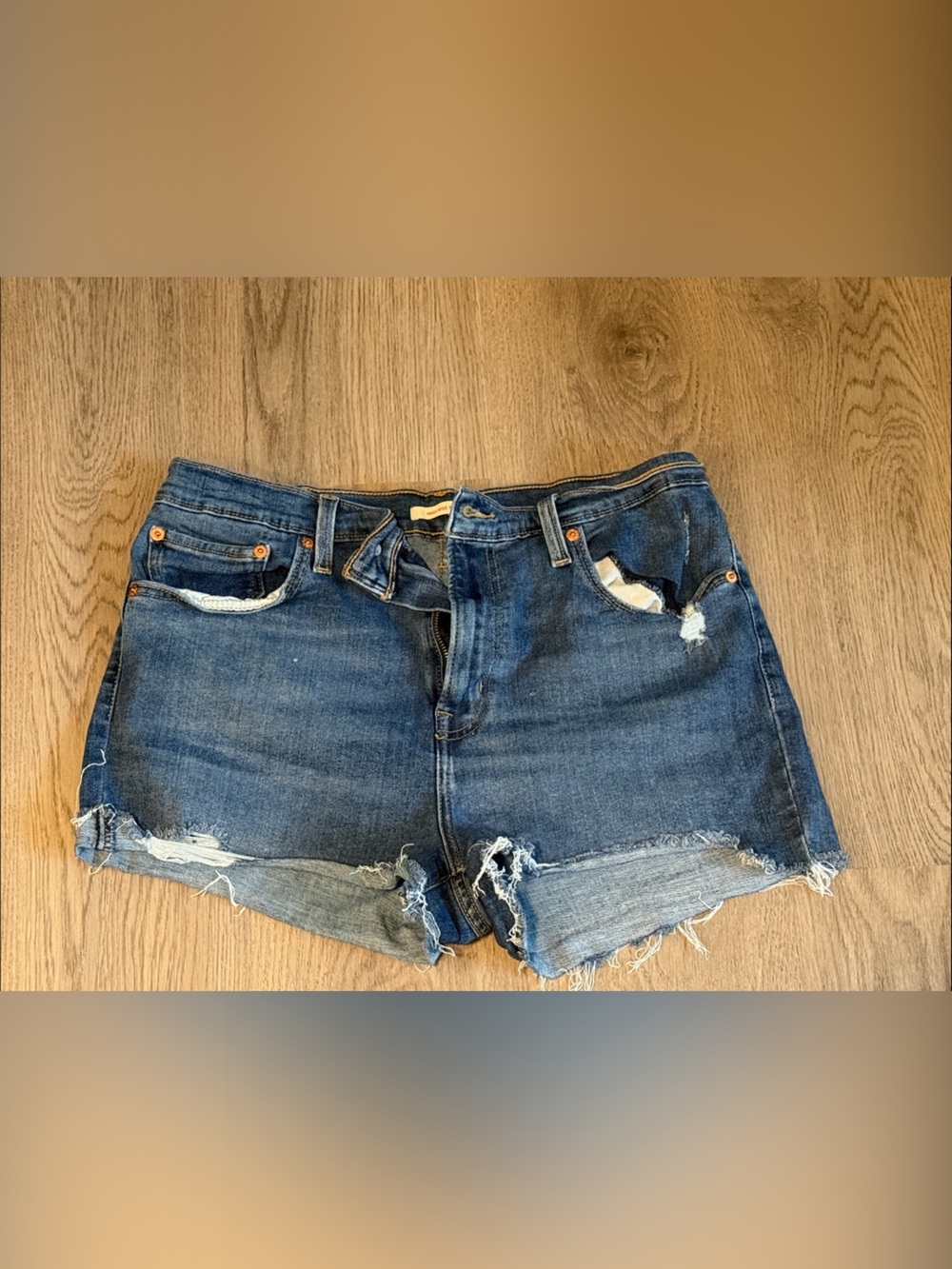 Levi's Dark Blue Distressed High-Rise Denim Cutoff Shorts